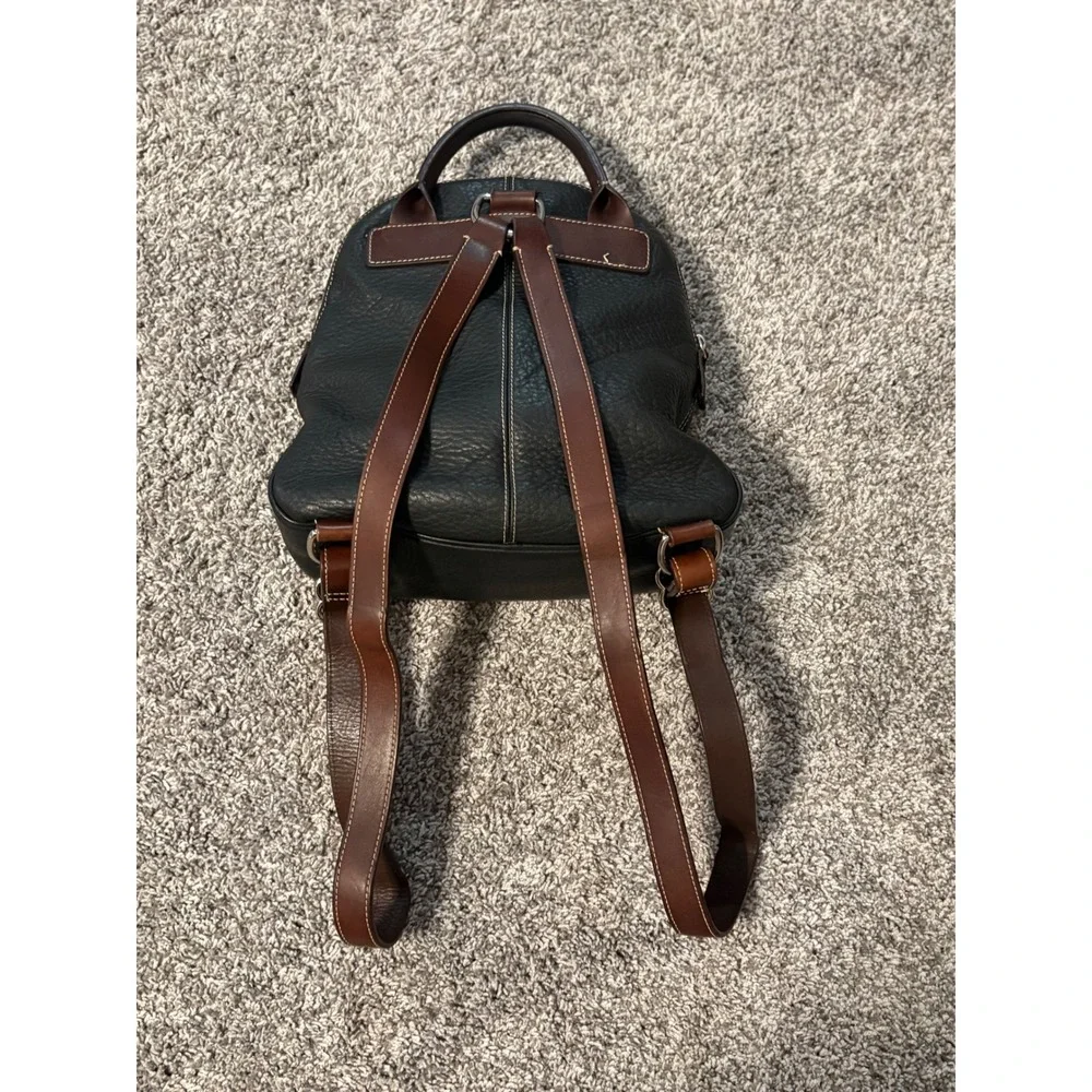 Dooney & Bourke Vintage Black Pebbled Leather Dome Backpack Brown Straps